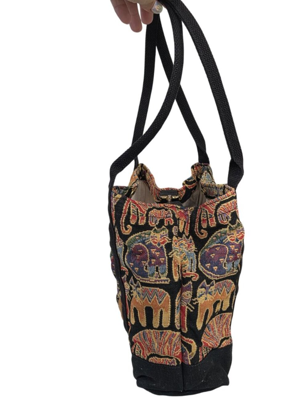 Cedar Key Cat Tapestry Canvas Tote Bag With Black Straps & Interior Pocket - Picture 7 of 10